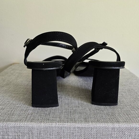 Bamboo Women's Black Suede Sandal Shoes Chunky Block Square Heel Ankle Strap 11 - Picture 11 of 12